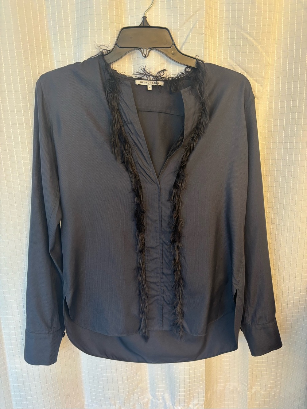 Helmut Lang Navy Silk twill blouse with. Feathers size XS